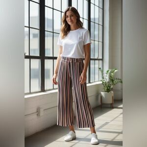 NWT Oscar S Women’s Multi Striped Palazzo Cropped Pants Pull On - Size Small